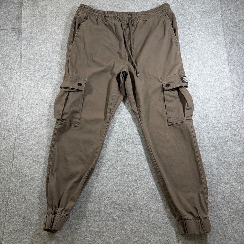 WeSC Cargo Jogger Pants Mens XL Dark Khaki Slim Utility Drawstring Elastic Cuff